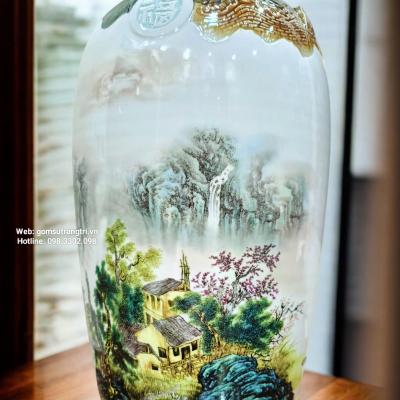 bình cổ hút hoạ tiết xóm núi, bình sứ trung quốc, gốm sứ giang tây